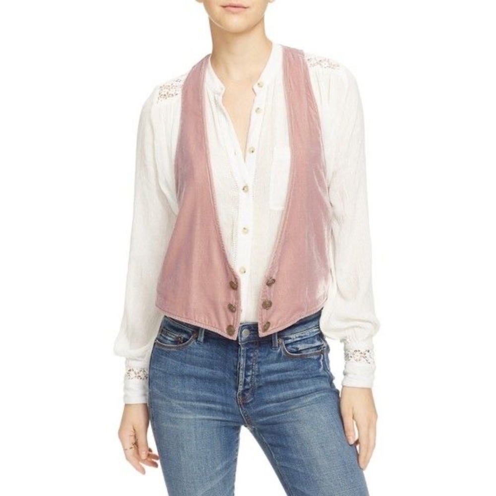 Free People Velvet Vibes Vest Size Small Color Rose Fully Lined Boho